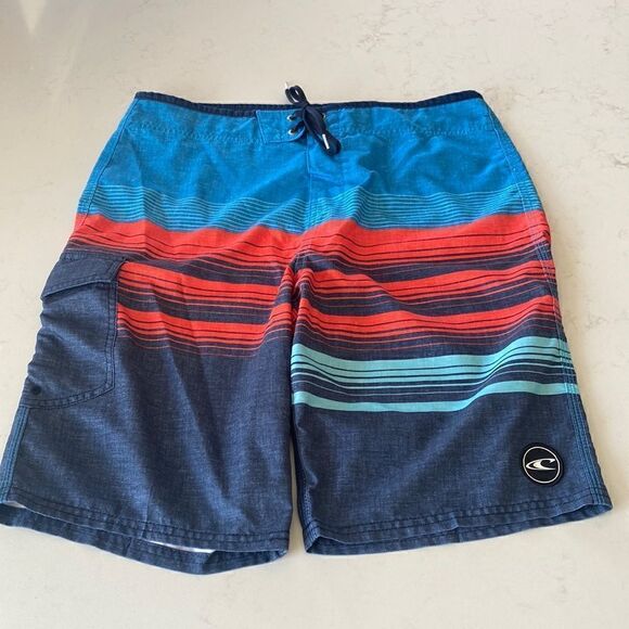 O'Neill Striped Boardshorts  Men's Size 32 Multi Colored Swim Shorts Summer Wear - Picture 1 of 11